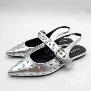 Abound Kadia Slingback Pointed Toe Flat Women's Silver Metallic Size US7M EU37.5